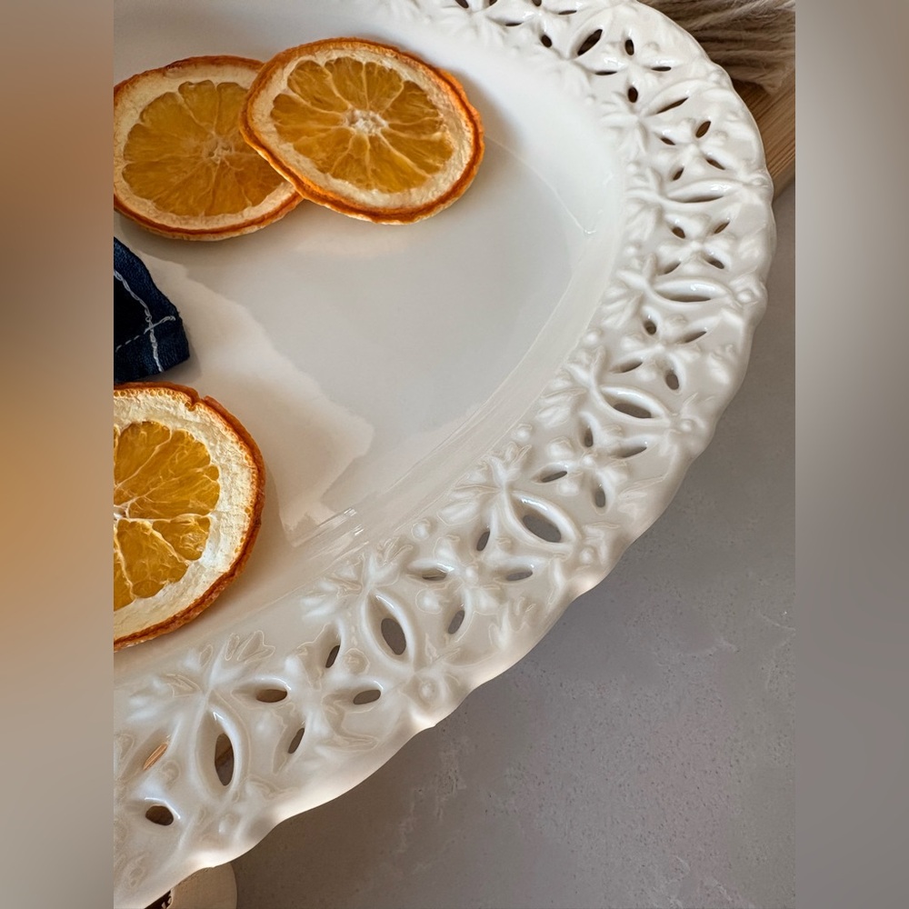 Godinger Regal Cream Pierced Oval Platter | Porcelain Statement Serveware | 14” - Picture 8 of 17
